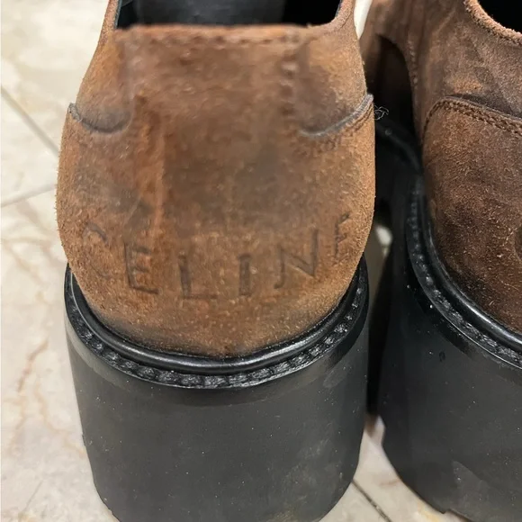 CELINE TRIOMPHE DERBIE Boots, Waxed Suede Shoes Women’s Sz 39 / 8.5 US - Picture 10 of 13